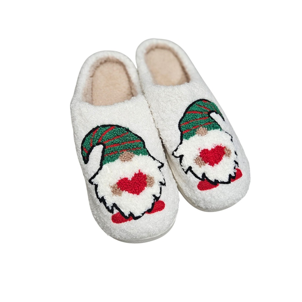Gnome Slippers Women Size 10 White Christmas Fuzzy Plush House Shoes